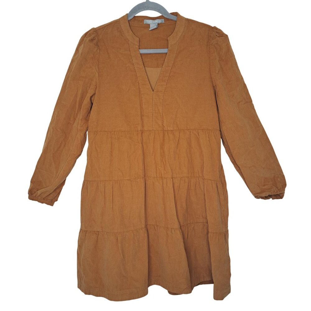 Lucky Brand Corduroy Tiered Dress Knee Length Boho Prairie Size Small